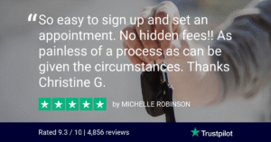 image of a review comment saying So easy to sign up and set an appointment. No hidden fees!! As painless of a process as can be given the circumstances. Thanks, Christine G. by Michelle Robinson - rating 5 stars out of 5